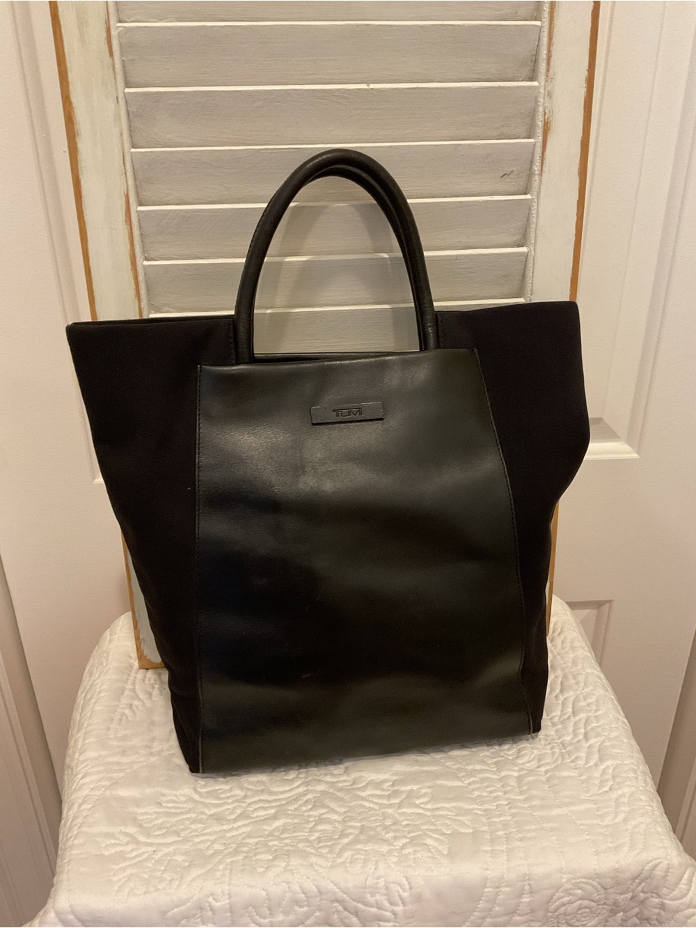 Tumi Black Leather & Fabric Travel Tote
